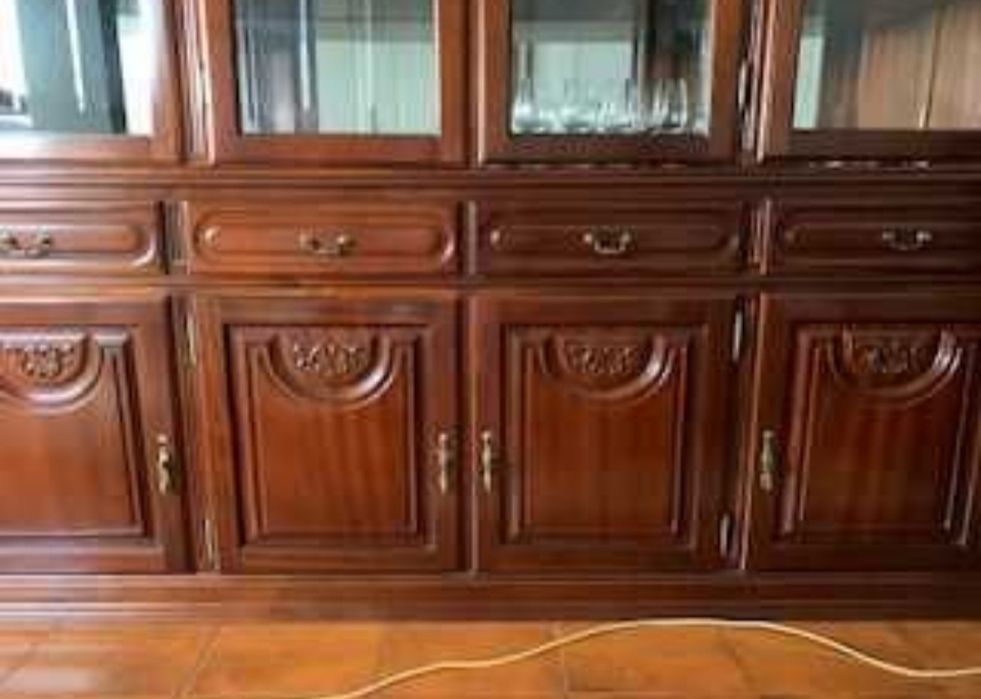 Conjunto Completo Sala Jantar e Estar: Vitrine+Móvel TV+Mesa Extensível+6 Cadeiras