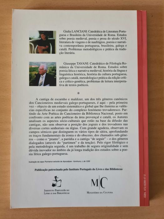 Livro A Cantiga de Escarnho e Maldizer de Giulia Lanciani e G. Tavani