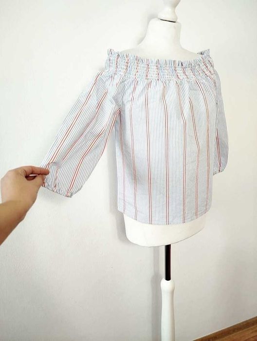 Primark biało niebiesko czerwona bluzka w paski kokarda