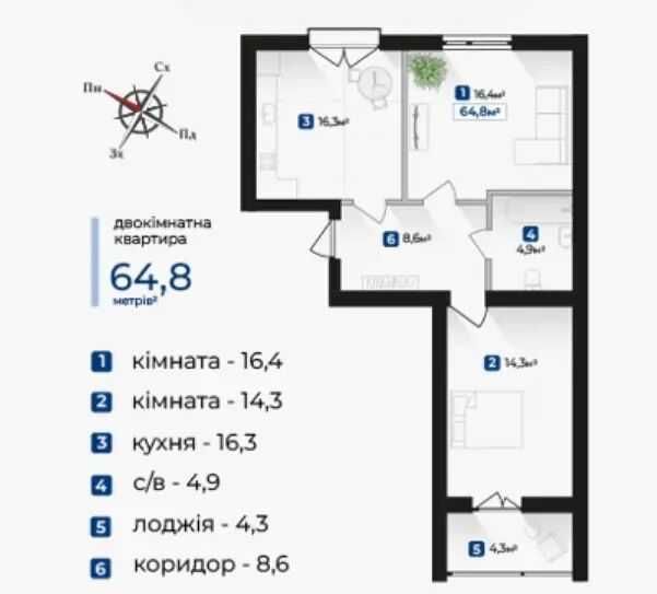 Продаж 2к квартири  в ЖК закритого типу