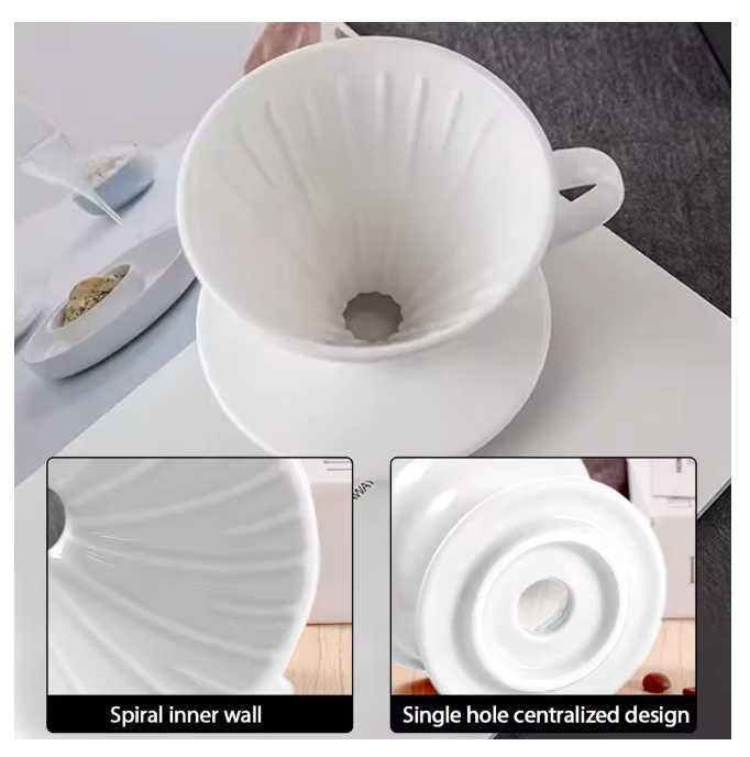 Пуровер воронка для кави, білий, керамічний + фільтри