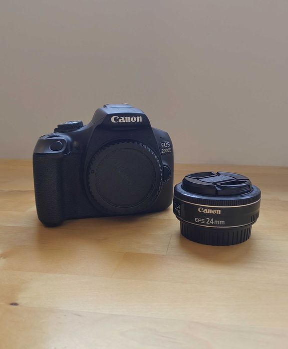 Câmara Canon 2000d + lente 24mm + 2 baterias + carregador