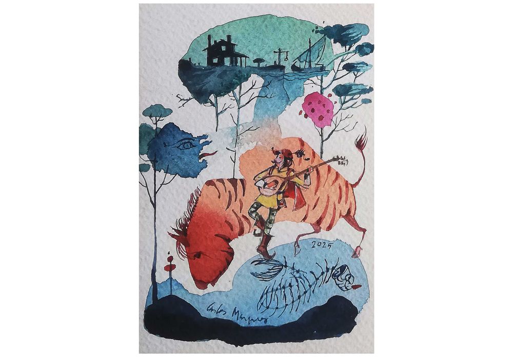 Aguarela. Trovador.Fantasia, Surreal. Original de Carlos Marques