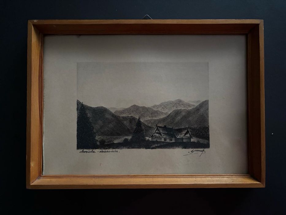 Stara grafika obraz lata 60te Bacówka Szczawnica