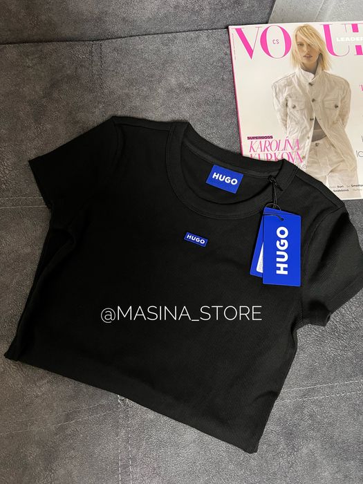 Жіноча футболка XS Hugo Хьюго Босс Boss чорна напис синій оригінал