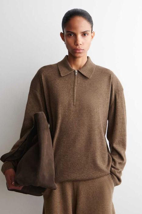 Поло COS Merino Wool Yak Zip-Up (Brown Melange) — Складський розпродаж