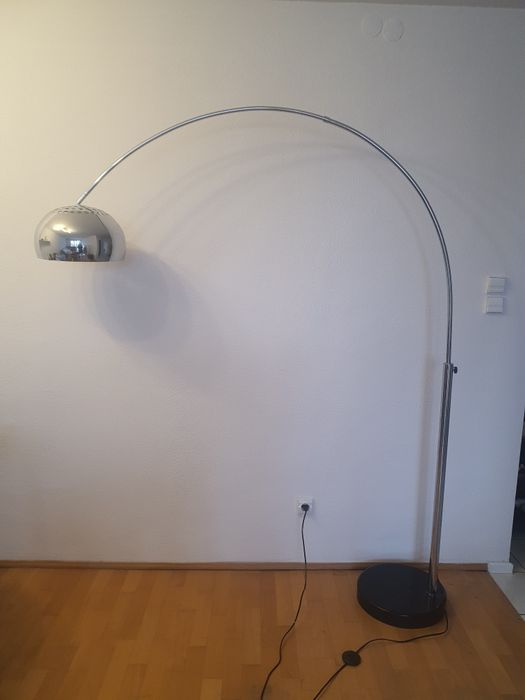 Lampa stojąca czarny marmur, chrom, duża łukowa