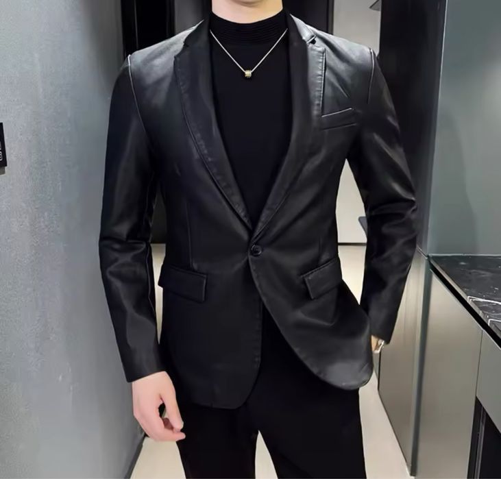 Marynarka skórzana męska modna casual elegancka sportowa do jeansów