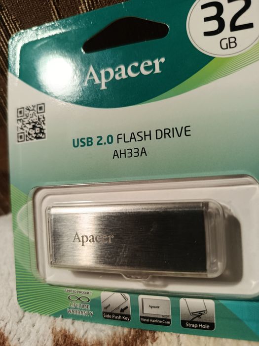 Флеш память USB Apacer Flash Drive AH33A на 32 Gb, серебристый цвет