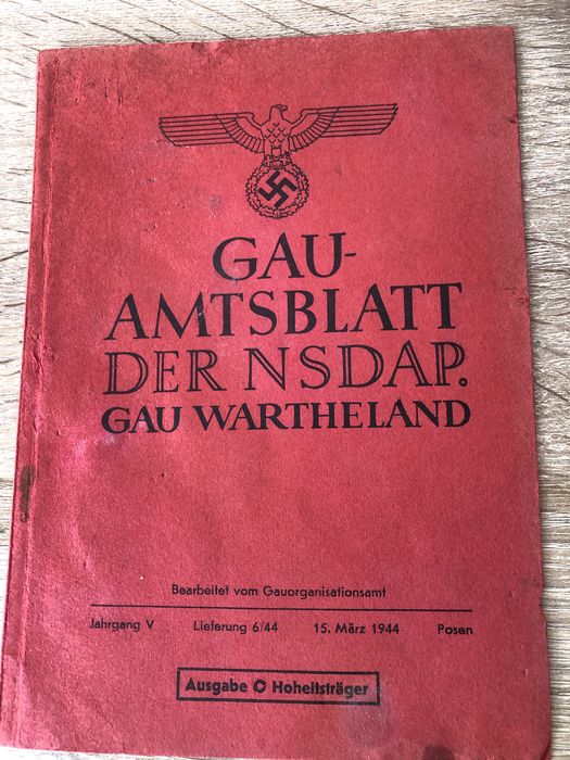 Nsdap wartheland Poznan ,hitler okladka 1944 rok