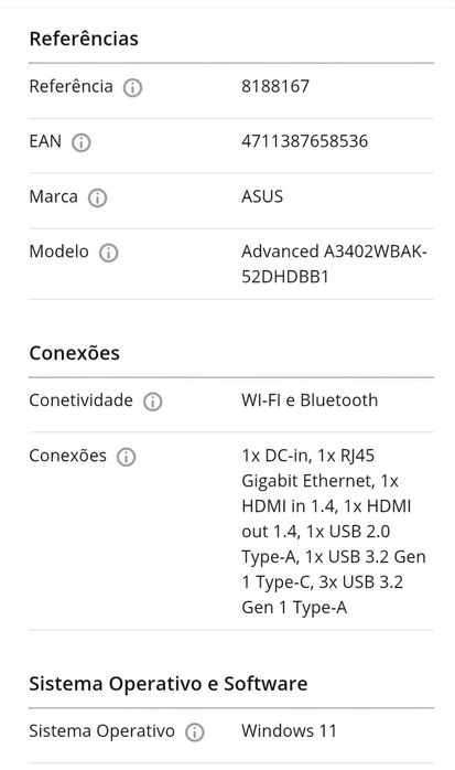 All in One ASUS advanced A3402WBAK I5/16/512