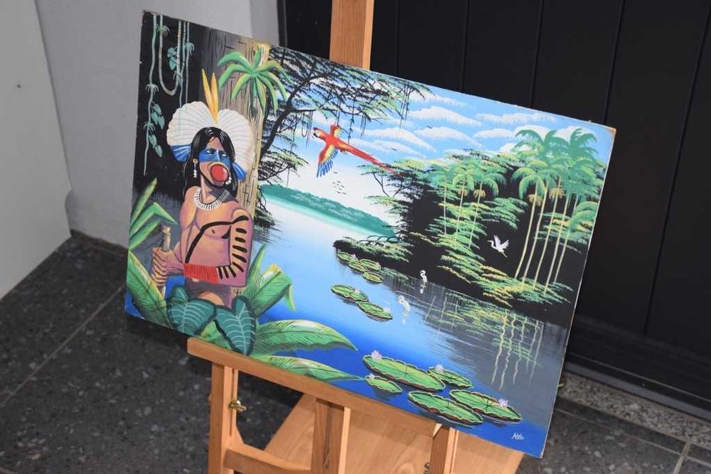 Quadro pintado pelos índios da Amazónia brasileira (assinado pelo autor)