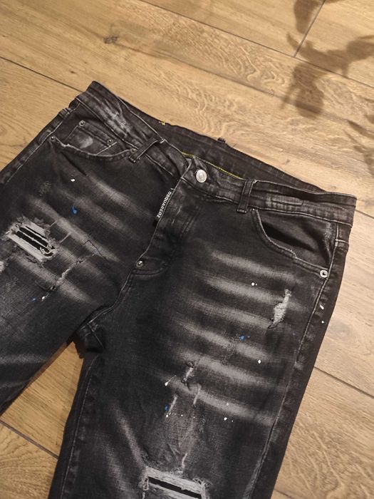 Nowe męskie jeansy dsquared 52 xl czarne 34 przetarcia