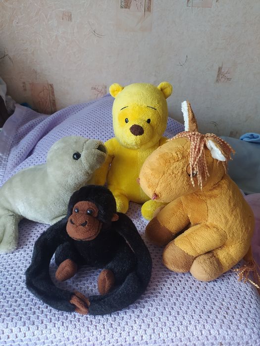 Мягкая игрушка набором. Мишка, ослик , обезьяна, морской котик.