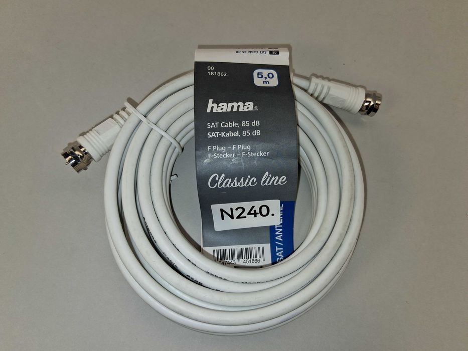 N240 Kabel Antenowy Satelitarny TV Hama Classic Line F-Plug 5m 85dB