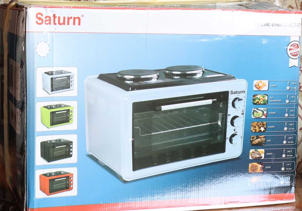 Велика 36 л електрична піч духовка з плитою Saturn STEC1072 чорна