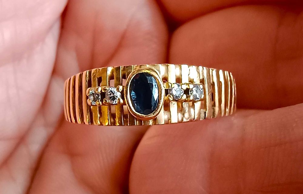 Anel Ouro Safira Azul