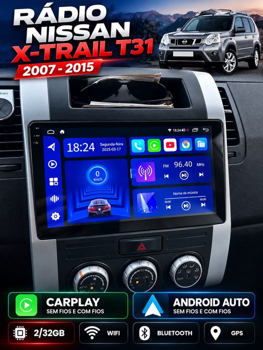 Rádio 10"Android Nissan X-Trail T31 Carplay Android Auto 2/32GB GPS novo