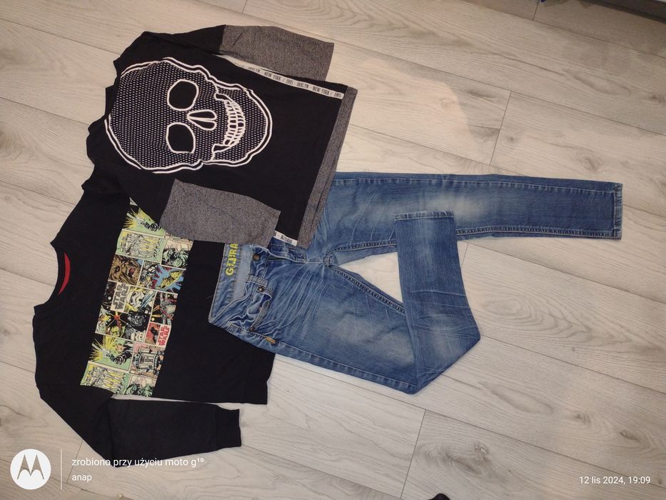 Zestaw 152 spodnie jeans, bluza Star Wars i bluzka f&f