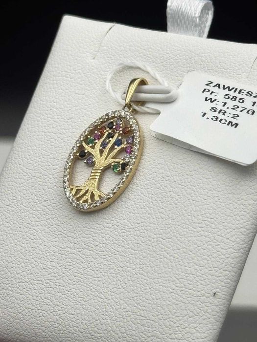 Zawieszka Złota Drzewko Szczęścia Złoto 585 14K Wyjątkowa Nowa Hit