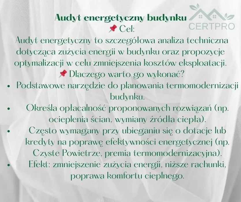 Świadectwa energetyczne,  Audyty / Termowizja Rzeszów, Łańcut, Leżajsk