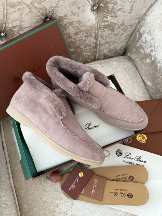 Хутряні лофери бежеві зимові жіночі теплі loro piana