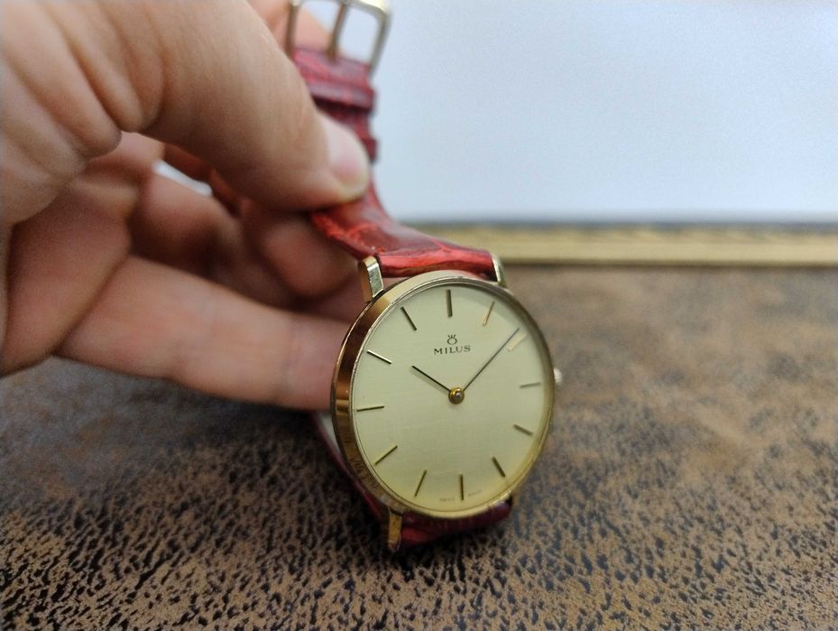 Piękny Zegarek Milus Swiss Mechaniczny Rzadki Złocony !! Nowy Pasek