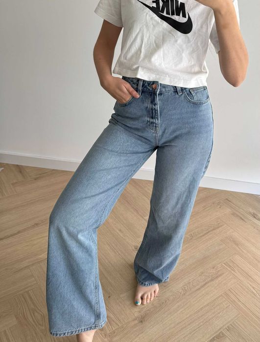 Sinsay spodnie szerokie wysoki stan z szerokimi nogawkami denim grube 36 s