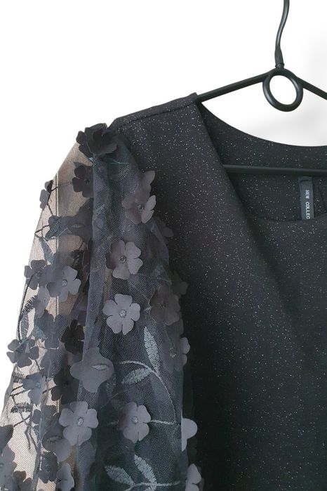 Elegancka błyszcząca sukienka z bufiastymi rękawami New collection r.M