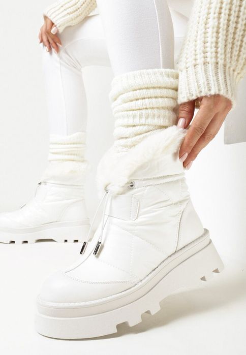 Białe Śniegowce na Grubej Podeszwie z Futerkiem R 37