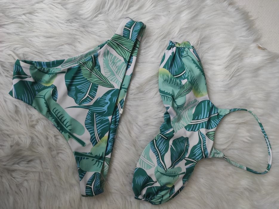 Kostium kąpielowy dwuczęściowy bikini M w liście zielony