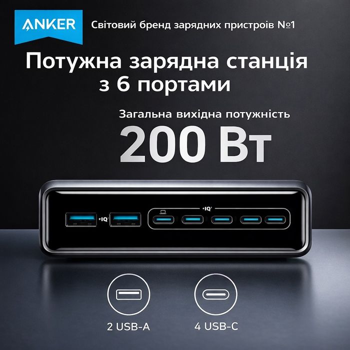 Потужна зарядна станція Anker Prime 6-в-1 (200 Вт)