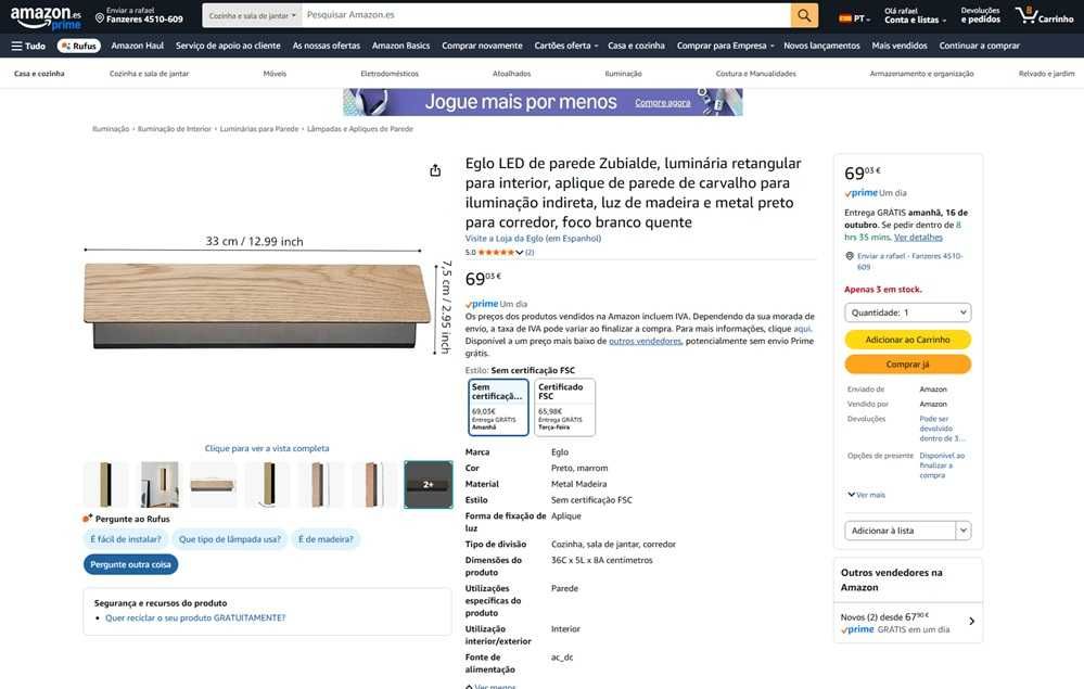 Eglo led de parede retangular para interior (118)