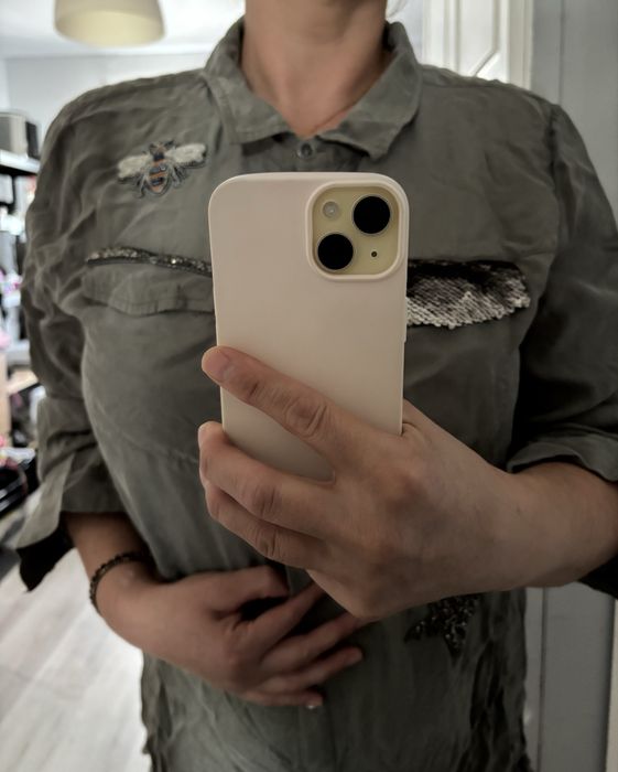 Bluzka koszulowa cupro wiskoza ornamenty cekiny khaki