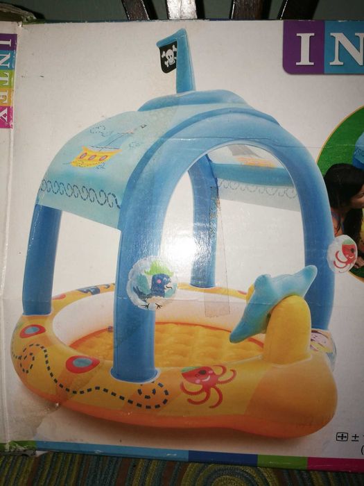 Piscina bebe com proteção solar lindo brinquedo par crianças como nova