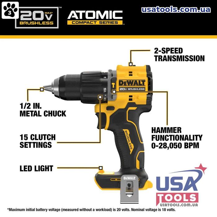 Дриль-шурупокрут ударний безщітковий 77 нм 18/20В Li DeWALT DCD799B (без акб)