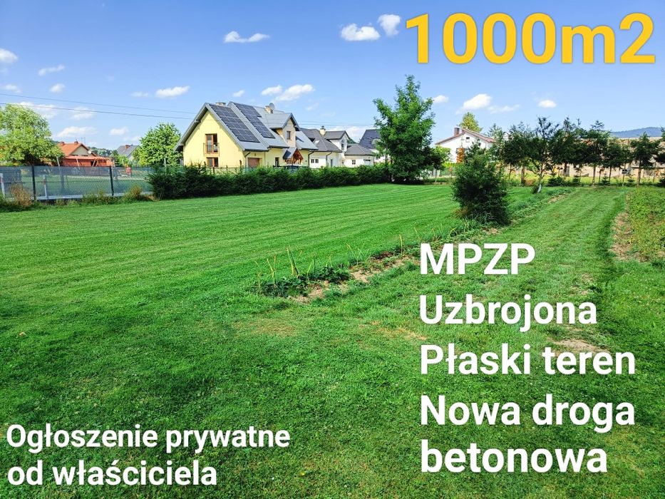 Działka budowlana uzbrojona Stróże 1000 m2 10a gmina Grybów droga bet.