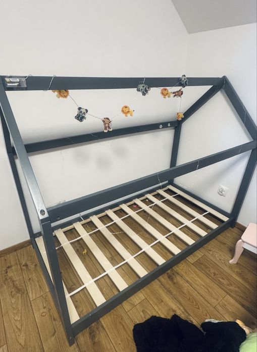 2x Łóżko Dziecięce DOMEK 160x70 | Grafitowe | Styl Skandynawski