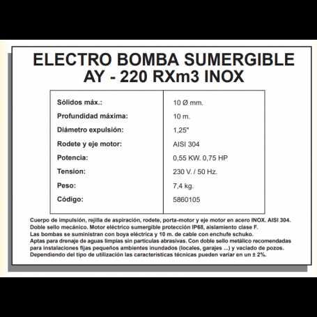 Bomba Eletrica Submersivel AYERBE 220 RXM3 inox
