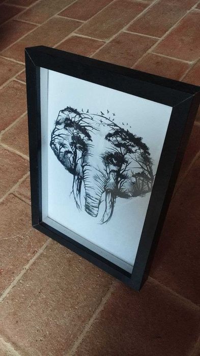 Quadro Decorativo Elefante e Natureza 24x32 cm Moldura Preta