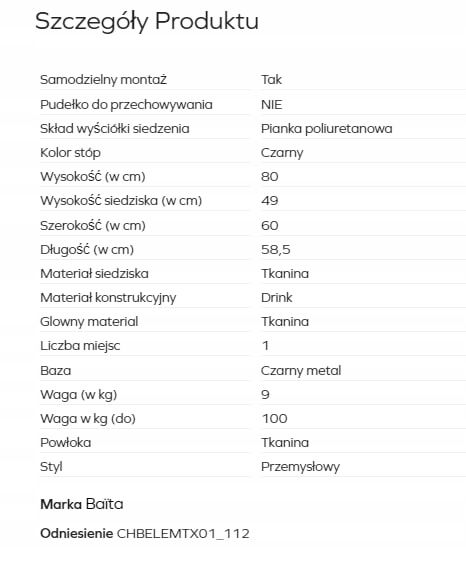 Fotel BELEM z białej tkaniny frotte 58,5 x 60 x 80 cm