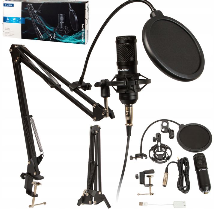 Mikrofon Studyjny Gamingowy Pojemnościowy Statyw Filtr Duży Uchwyt