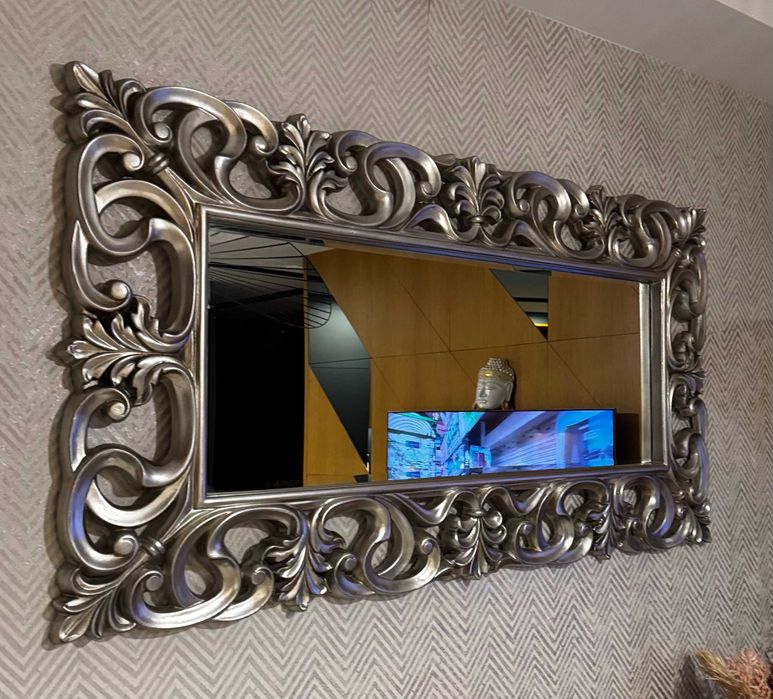 Lustro w srebrnej ramie 90x180 cm kryształowe