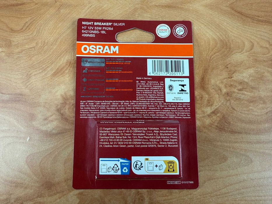 2 unid. Lâmpadas Farois Osram H7 Night Breaker Silver **novas**