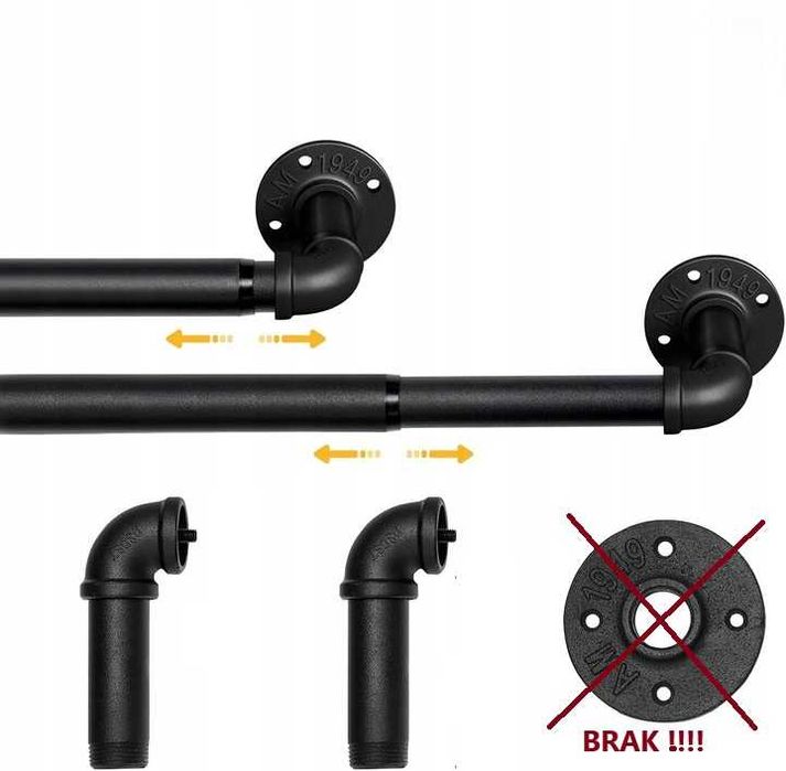 Czarny Regulowany Karnisz Industrialny Sufitowy 25mm 76-152cm