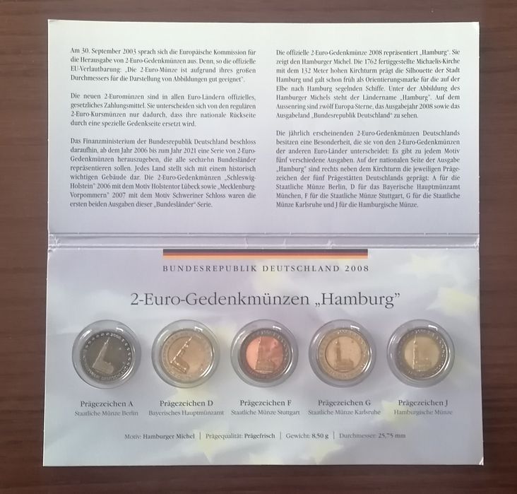 Set de moedas de 2 euros da Alemanha