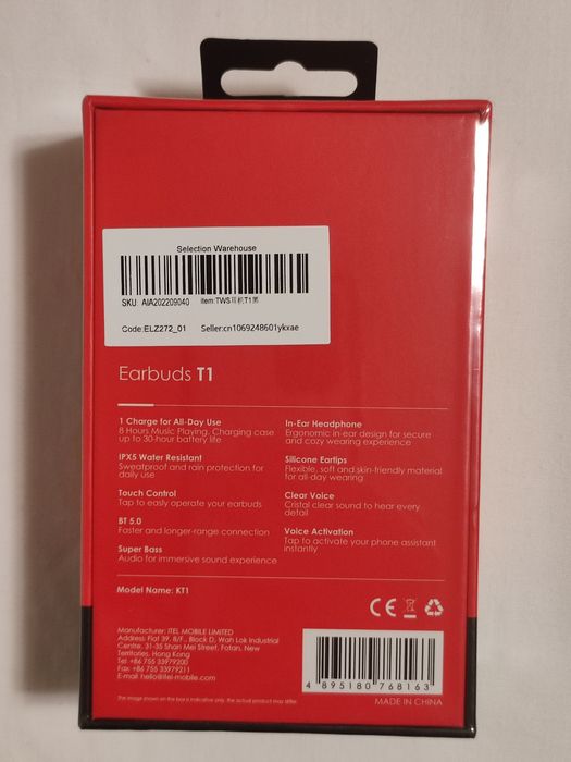 Беспроводные наушники Itel T1. BT5.0. Новые.