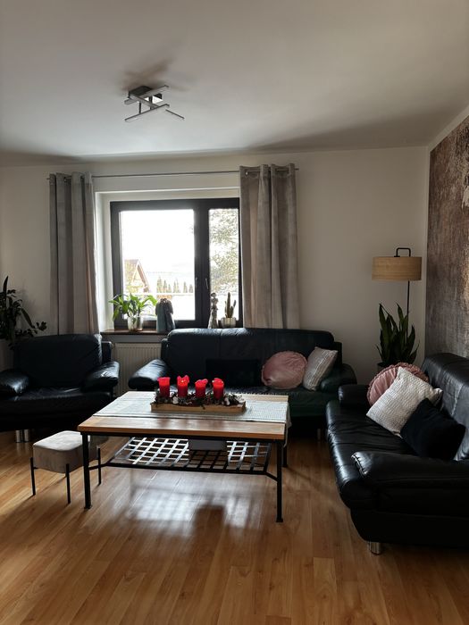 Zestaw wypoczynkowy 3-częśc czarny, kanapa, sofa, skóra naturalna