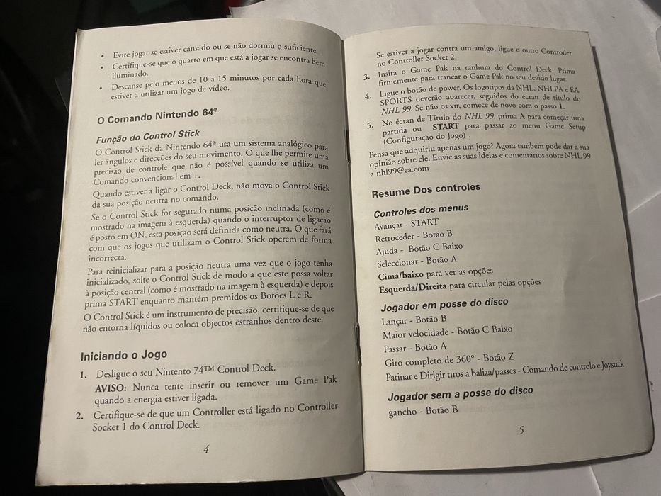 Manual jogo Nintendo 64 Nhl 99