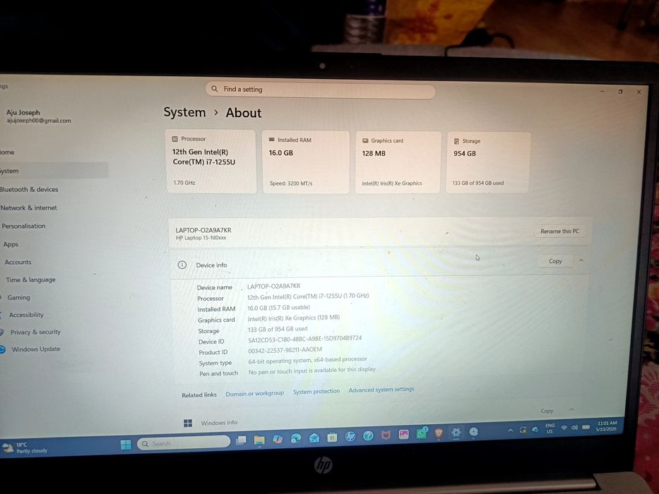 HP laptop 15 12th Gen Intel(R)core(TM)i7-1255U